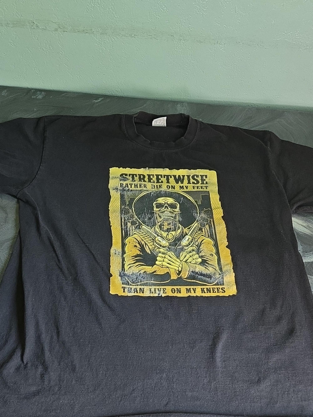 Black Graphic T-Shirt with Yellow Print